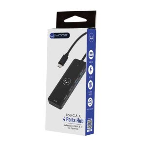 CONCENTRADOR USB-C 4 PUERTOS 2 USB-A 2 USB-C 1 USB-C DE 5V UNNO TECKNO HB1012BK #850058179070
