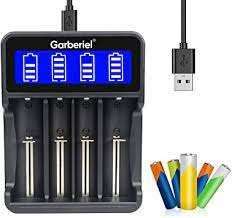 CARGADOR BATERIA 18650 3.7V LI-ION 14500/16340/26650/21700 GARBERIEL (4 BATERIAS)