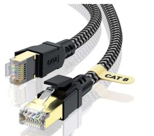 CABLE DE RJ45 CAT 8 7.6M, CABNEER TRENZADO CHAPADO EN ORO DE 40 GBPS 2000 MHZ