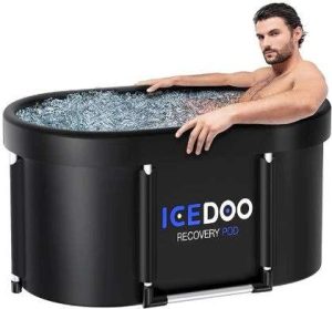 BAÑERA DE HIELO OVALADA GRANDE DE 129 GALONES PARA ATLETAS, BAÑERA FRÍA PORTÁTIL DE MÚLTIPLES CAPAS PARA RECUPERACIÓN, INMERSIÓN FRÍA PARA LA FAMILIA, BAÑOS DE HIELO PLEGABLES PARA EL