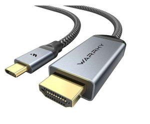 CABLE USB C A HDMI 4K, WARRKY [TRENZADO, DE ALTA VELOCIDAD] THUNDERBOLT 3