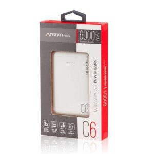 CARGADOR BATERIA PORTABLE 6000MAH ARGOM ARG-PB-1136WT (POWERBANK)