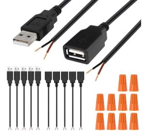 CABLE DE ALIMENTACIÓN USB DKARDU, TIPO A HEMBRA MACHO A CONECTOR DE 2 PINES