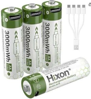 BATERÍAS LITIO RECAR. USB DE 1.5 V, TAMAÑO AA, BATERÍA RECARGABLE DOBLE AA DE 3000 MWH, CARGA 1.5 HO