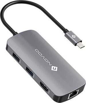 CONVERTIDOR USB C A MULTIPUERTO/USB/RJ45 7 EN 1 NOOVO USB X 4, CARGA PD DE 100 W, 4K HDMI, RJ45 ETHE
