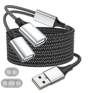 CABLE DE EXTENSIÓN USB DIVISOR DE 1 EN 2 SALIDAS, USB A MACHO A 2 HEMBRAS 6.6 PIES DE LARGO, SOPORT