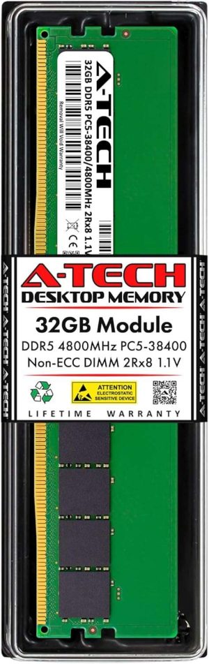 MEMORIA RAM 32GB DDR5 4800MHZ PC5-38400 CL40 UDIMM A-TECH