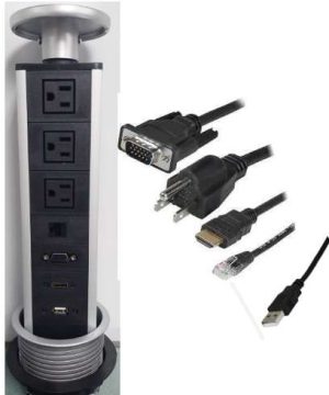 TABLERO DE MESA MULTIPLE 3 POWER/1 RJ45 CAT6/1 VGA/1 HDMI/1 USB
