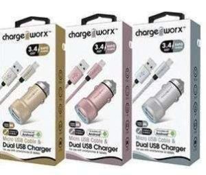 CARGADOR CARRO USB DUAL C/CABLE CHARGE WORX CX3044