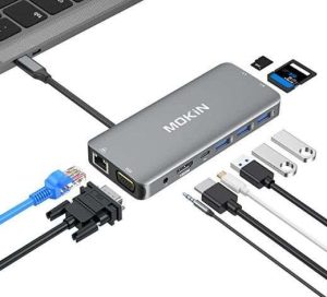 CONVERTIDOR USB C MULTIPUERTOS 10 EN 1 DONGLE PORTÁTIL CON 4K HDMI, VGA, ETHERNET, 3 PUERTOS USB, A
