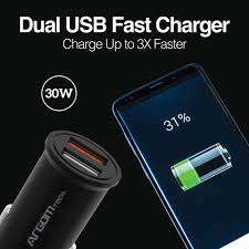 CARGADOR USB P/CARRO ARGOM ARG-AC-0111BK DUAL USB 3.0/USB 30W NEGRO