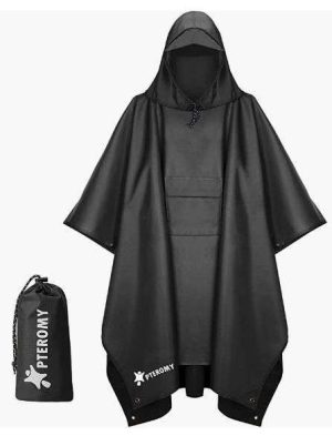 PONCHO PARA LLUVIA CON CAPUCHA Y BOLSILLO, IMPERMEABLE, UNISEX PTEROMY