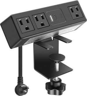 PROTECTOR 3 TOMAS CON ABRAZADERA DE ESCRITORIO CON PUERTO USB Y USB C DE CARGA RÁPIDA 1500W #B09BC73
