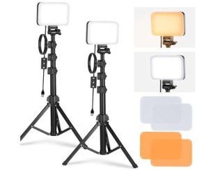 LUCES LED PARA ESTUDIO NEEWER BASICS PAQ 2, KIT DE ILUMINACIÓN CON TRÍPODE Y FILTROS PORTÁTIL