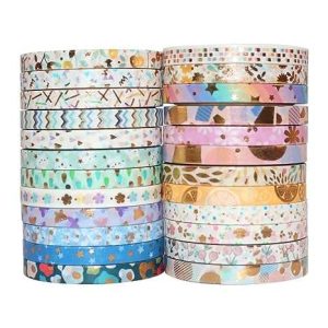 CINTA YUBBAEX WASHI DELGADA CON IMPRESION DORADA PARA ARTES PCK 24