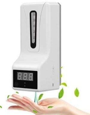TERMOMETRO INFRARROJO CORPORAL CON DISPENSADOR AUTOMÁTICO DE ALCOHOL, INFRARROJO 2 EN 1, ACTUALIZADO CON 12 IDIOMAS DE TRANSMISIÓN Y AJUSTE DE FLUJO DE DESINFECTANTE, ALARMA DE ALTA TEMPERATURA MÉTODOS DE INSTALACIÓN MÚLTIPLE B09SYQS9XD