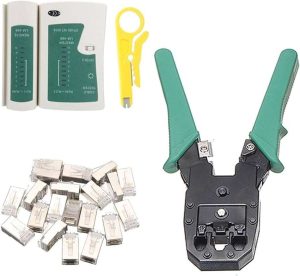 KIT HERRAMIENTAS PARA RJ45 CON TENAZA/PRODABADOR DE RED/PELADORA/10 TERMINALES
