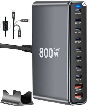 ESTACIÓN CARGA RAPIDA USB C/USB A 10 PUERTOS 800W LMSEP YMX-800W