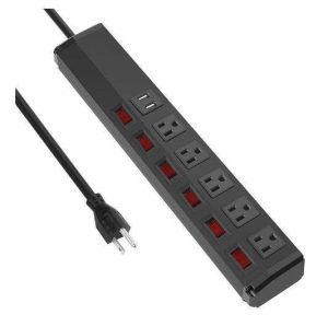 REGLETA PROTECTORA 6 TOMAS CON INTERRUPTOR INDIVIDUAL CABLE DE ALIMENTACIÓN DE 6 PIES, 15 A, 120 V, 1800 W ANNQUAN