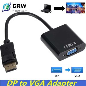 CONVERTIDOR DISPLAY PORT A VGA GRWIBEOU, ADAPTADOR MACHO A HEMBRA, CONVERTIDOR PARA PC, ORDENADOR PO