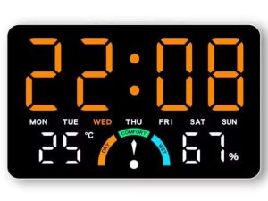 RELOJ PARED DIGITAL CON TEMP/FECHA NUMEROS NARANJA
