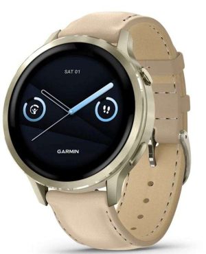 GPS VENU 4 41 MM ORO LUNAR CON BLANCO HUESO FAJA CUERO #010-03013-03 GARMIN