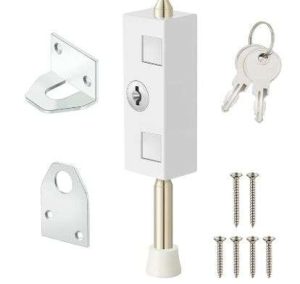 CERRADURA DE PUERTA CORREDIZA RECTANGULAR PARA PATIO CON LLAVE PARA BARRA DE SEGURIDAD CON BISAGRAS DE VIDRIO, PERNO DE ACERO, ALEACIÓN DE ZINC, HIERRO PORTÁTIL PARA EVITAR DESLIZAMIENTOS (1 UNIDAD)