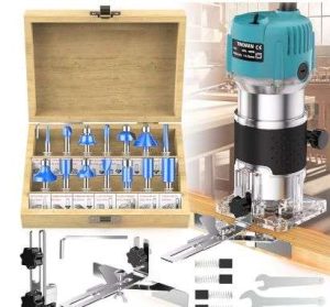 ROUTER ELECTRICO 110 VAC 800W TWOWIN DE MADERA PARA CARPINTERÍA, 1/4 PULGADAS. 3701