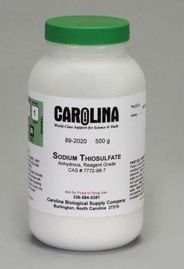 TIOSULFATO DE SODIO, ANHIDRO, GRADO REACTIVO, 500G, #892020. CAROLINA BIOLOGICAL.