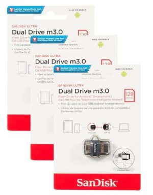 MEMORIA SANDISK ULTRA DUAL DRIVE M3.0 DE 128 GB, PARA DISPOSITIVOS Y COMPUTADORAS ANDROID, MICROUSB,