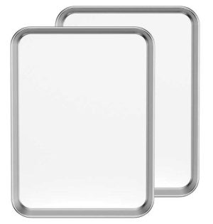 JUEGO DE 2 BANDEJAS PARA HORNEAR DE ACERO INOXIDABLE DE GRADO COMERCIAL DE 18 PULGADAS, BANDEJA PROF