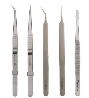 PINZAS, JUEGO DE 5 PINZAS DE PRECISIÓN, KIT DE PINZAS LARGAS DE ACERO INOXIDABLE ANTIESTÁTICAS PARA
