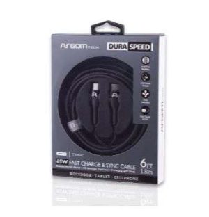 CABLE USB/C CARGA RAPIDA 1.8 MTS 65W ARGOM ARG-CB-0047BK