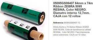 CINTA COLOR NEGRO 05095GS11007 ZEBRA 4.33 INCH X 242 FT 5095