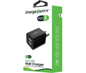 CARGADOR USB DUAL 5V-2.1A PARED CHARGEWORX CHA-CX2603BK