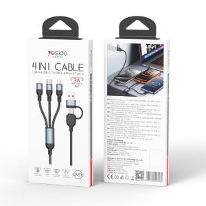 CABLE USB/USB-C A 3 USB-C USB-MICRO USB-LIGTHING 3A YESIDO CA203